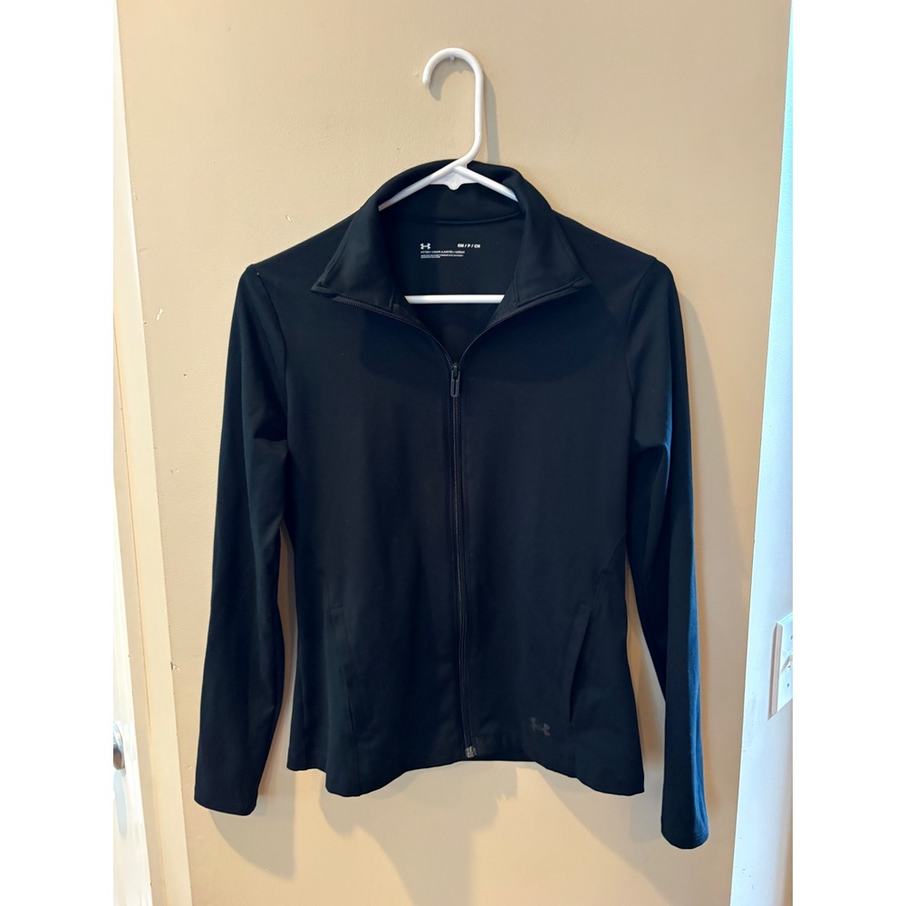 Under Armour Womens Black Full Zip Fitted Track Jacket Mock Neck Small SM P CH